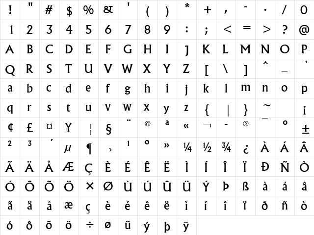 Albertus Medium (W1) Regular  glyph index