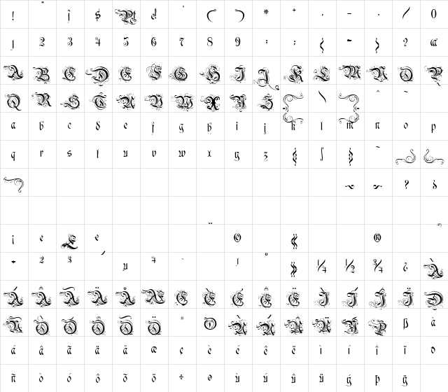 Savoy Regular  glyph index