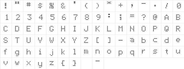 Ten Regular E.  glyph index