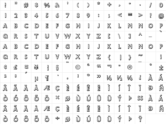 Gill Sans MT Shadow Regular  glyph index