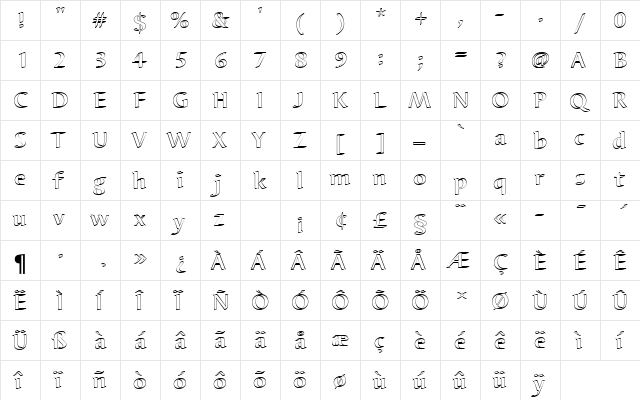 BarbedorTBolOu1 Regular  glyph index