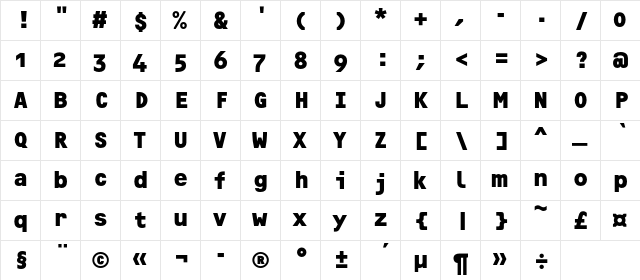 OCRF-BoldOSFC Regular  glyph index