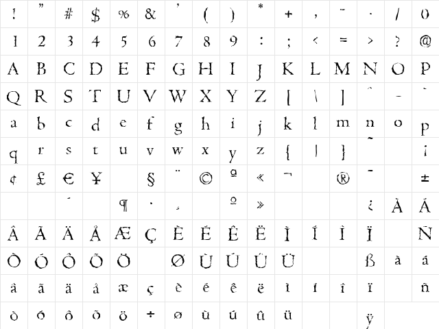 CambridgeRandom-Light Regular  glyph index