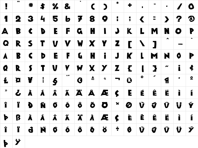 Vienna Black  glyph index