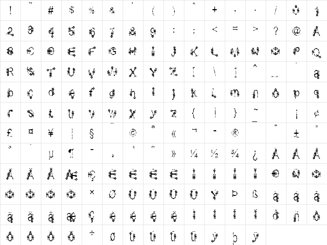 Shamantics Gothick Regular  glyph index
