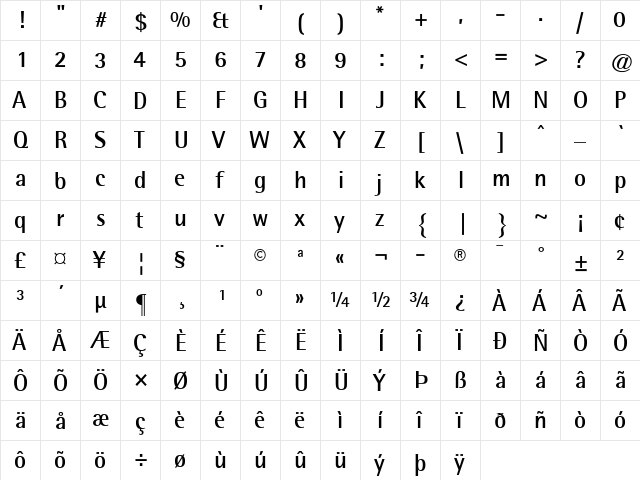 RotisSemiSans Bold  glyph index