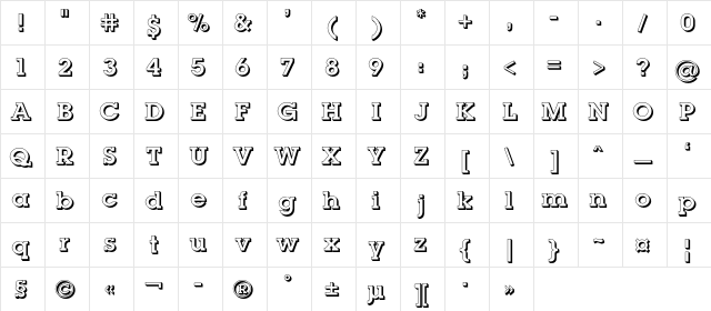 LugaShadowC Regular  glyph index