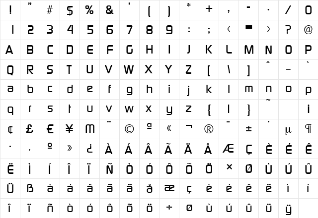 DigitalSerial Bold  glyph index