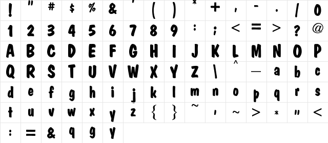 MarketBold Regular  glyph index