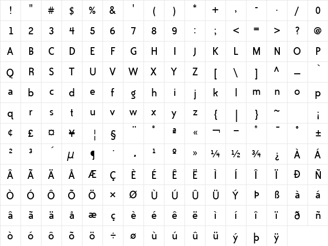 Bailey Sans ITC TT Book  glyph index