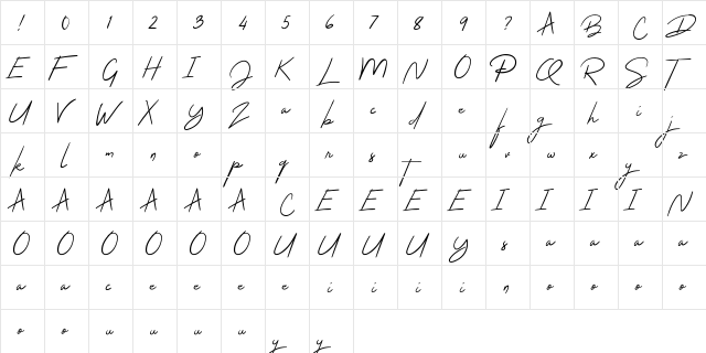 The Jacklyn Regular  glyph index