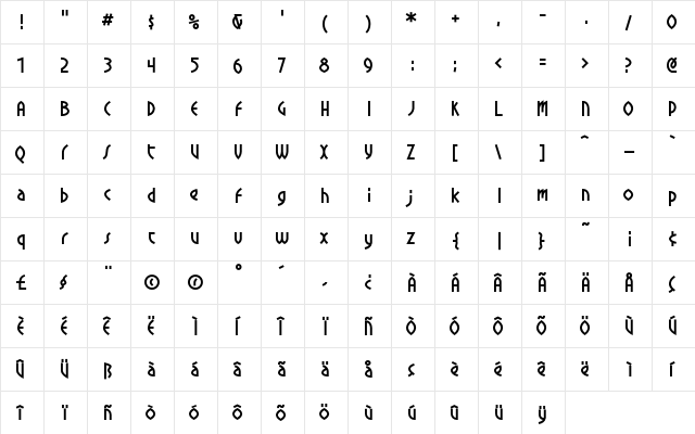 CrowBeak Regular  glyph index