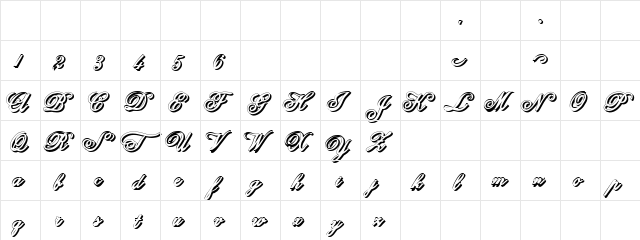 Anglia Script Shadow Regular  glyph index