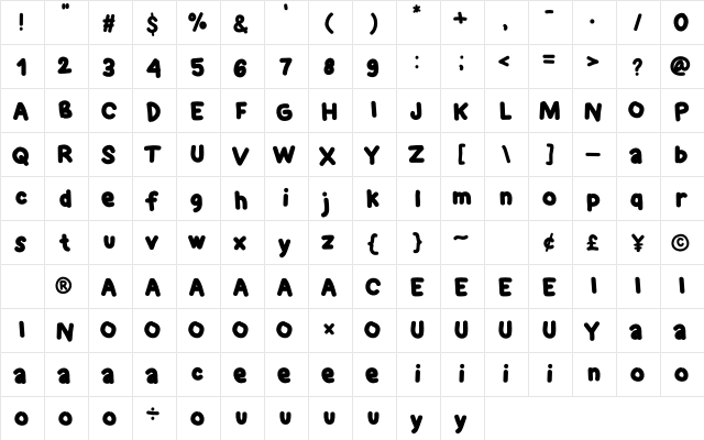 Hello Holiday Regular  glyph index