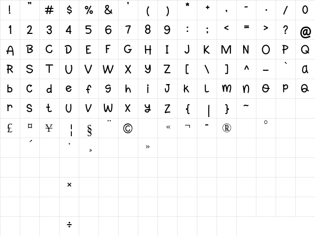 Lompo Regular  glyph index