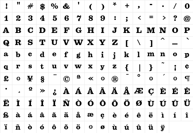 BelizioBold Regular  glyph index