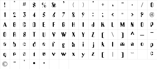AUGUSTINE Regular  glyph index