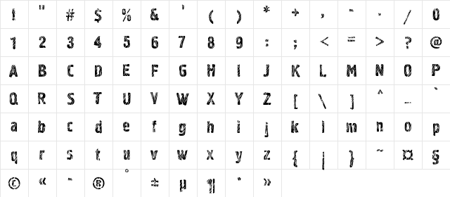 Graffiti2C Regular  glyph index