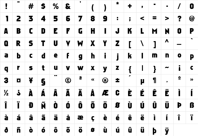 Faktos Regular  glyph index