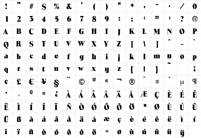 ToledoSerial-Heavy Regular  glyph index