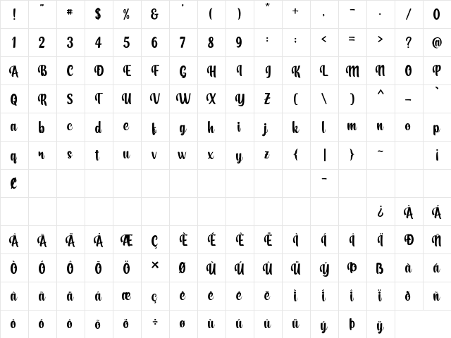 Love Hunter Regular  glyph index