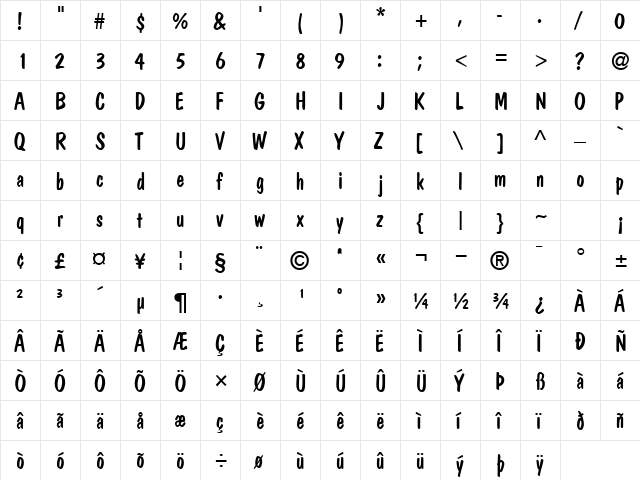 JargonSSK Regular  glyph index