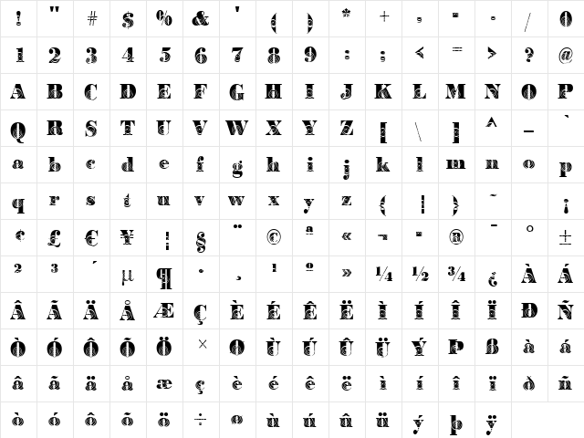 BodoniWinding2 Regular  glyph index