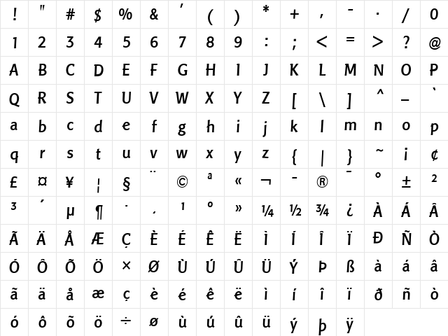 LTPisa Light Bold  glyph index