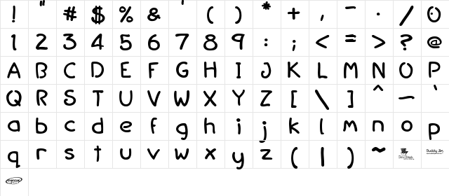 Buddy Jim Regular  glyph index