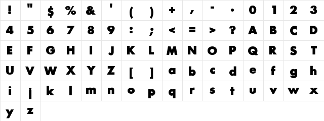 RSFutura Regular  glyph index