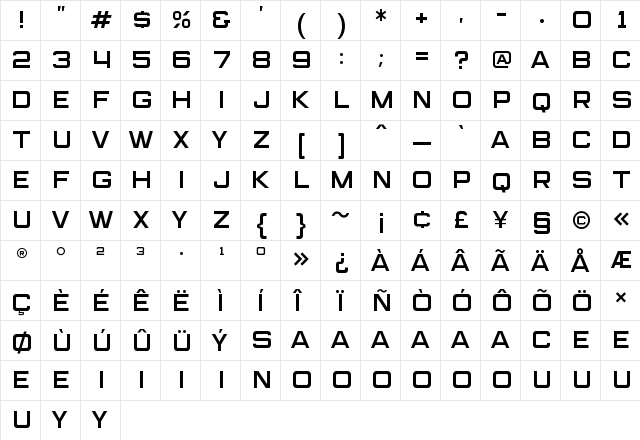 Marsek Demi Regular  glyph index