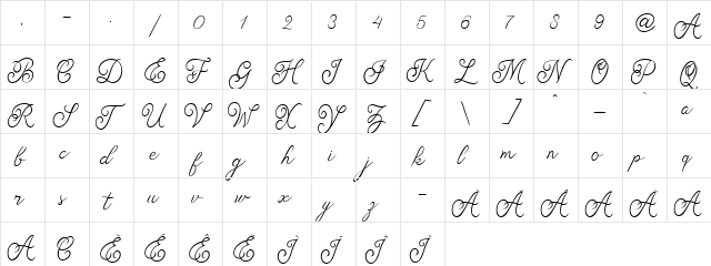 Angelitta Regular  glyph index