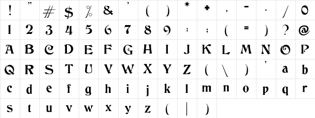 Beaumarchais Regular  glyph index