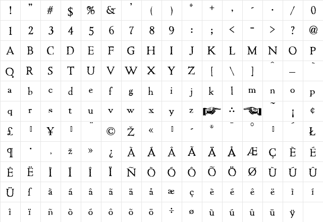 ColonialDame Regular  glyph index