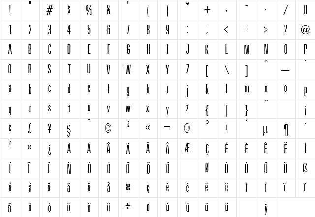 Uniform Ultra Condensed Regular  glyph index