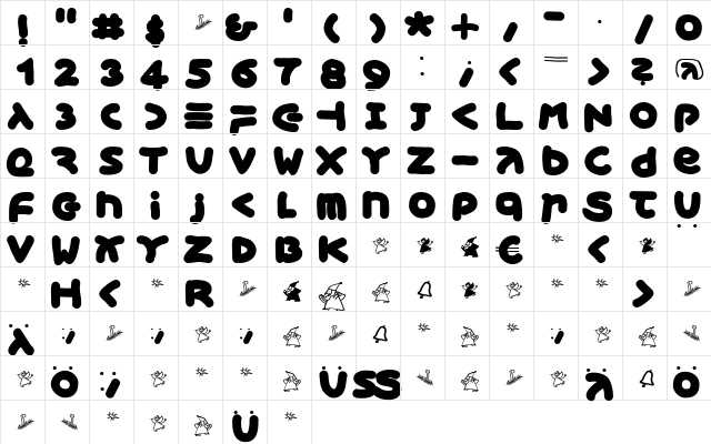 XmasGingerbread Regular  glyph index
