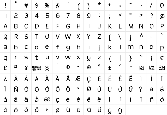 This is nu jazz Regular  glyph index