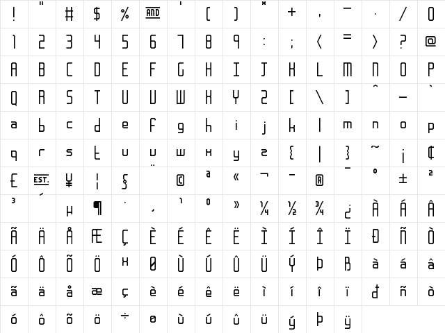 Frankfurt Messe Wide  glyph index