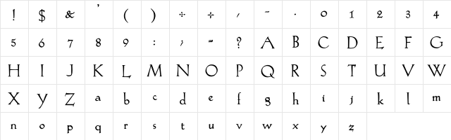 Lilith-Bold Regular  glyph index