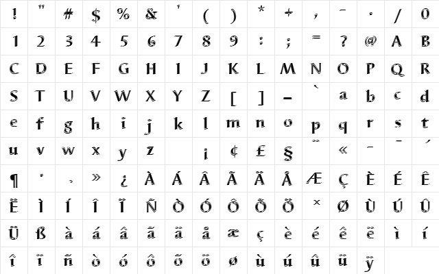 BarbedorTBolIn1 Regular  glyph index