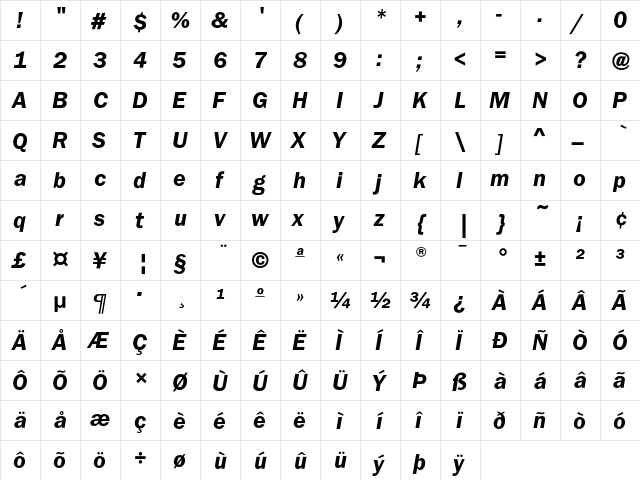 FranklinGothicEF DemiItalic  glyph index