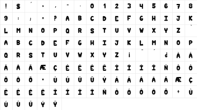 Hilarious Comics Regular  glyph index