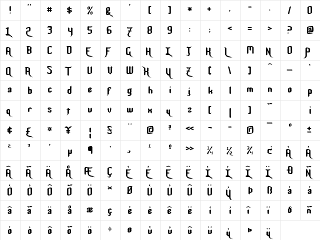 Nightwarrior Regular  glyph index