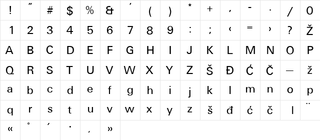 Universans550_PP Regular  glyph index