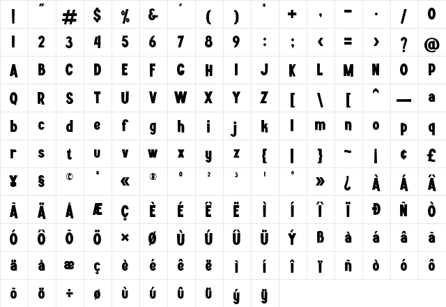 Mintmolly Regular  glyph index