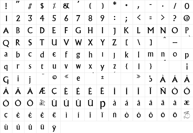 Village Plain  glyph index