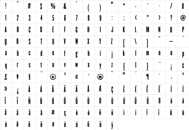 Champion Medium  glyph index