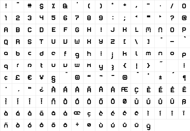 ComsatFat Regular  glyph index