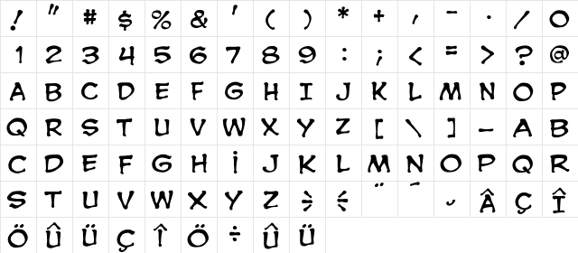 Spooky Boogey Regular  glyph index