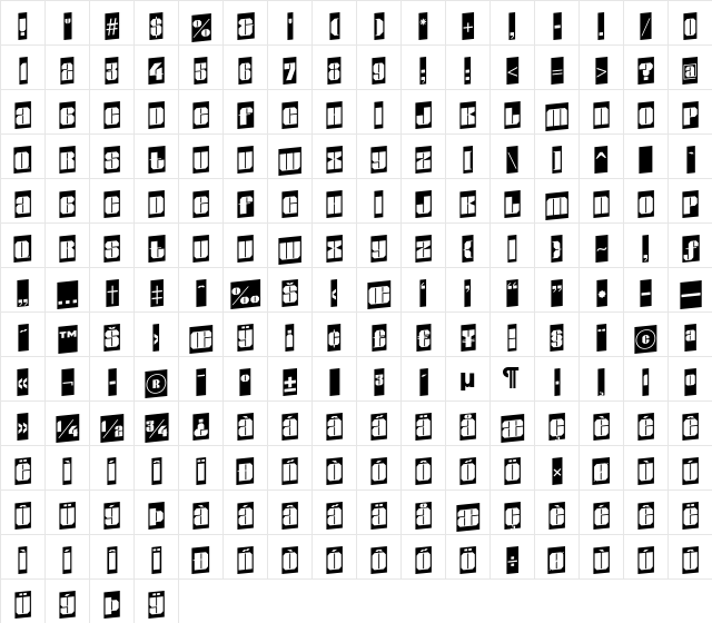 a_GladeCmUp Regular  glyph index